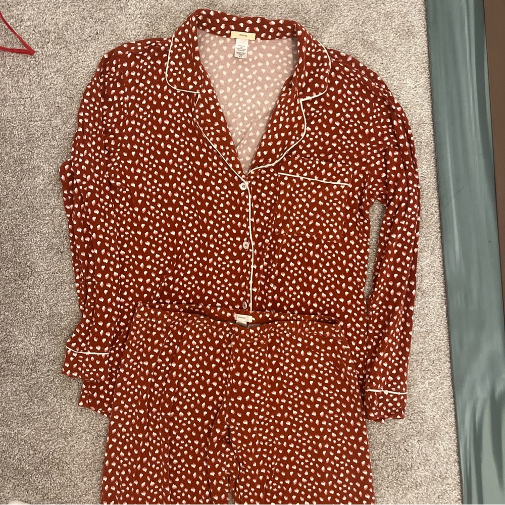 Eberjey Print Pajama Set 2 piece dark red with animal print polka dots small